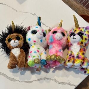Ty Plush Unicorn and Lion Toy Set - Brown, Pink, and Multicolor